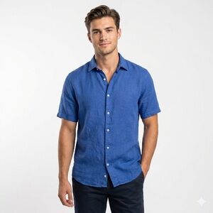 Sorrento Men’s 100% Linen Button Front Blue XS Made In Italy